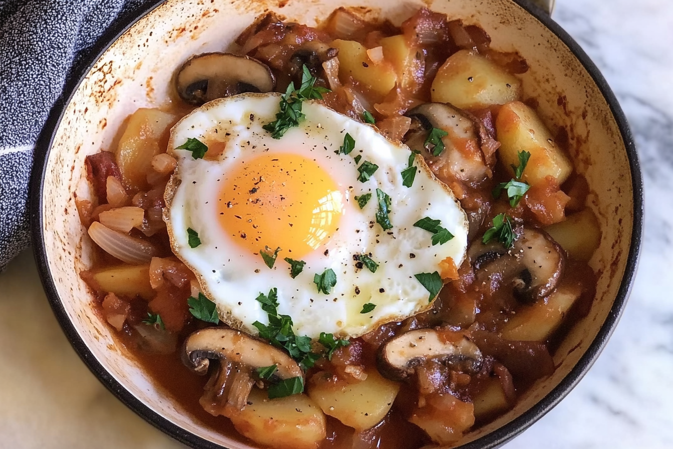 Sartén de huevos con champiñones