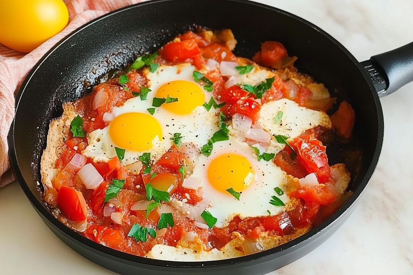 Sartén de huevos con tomate
