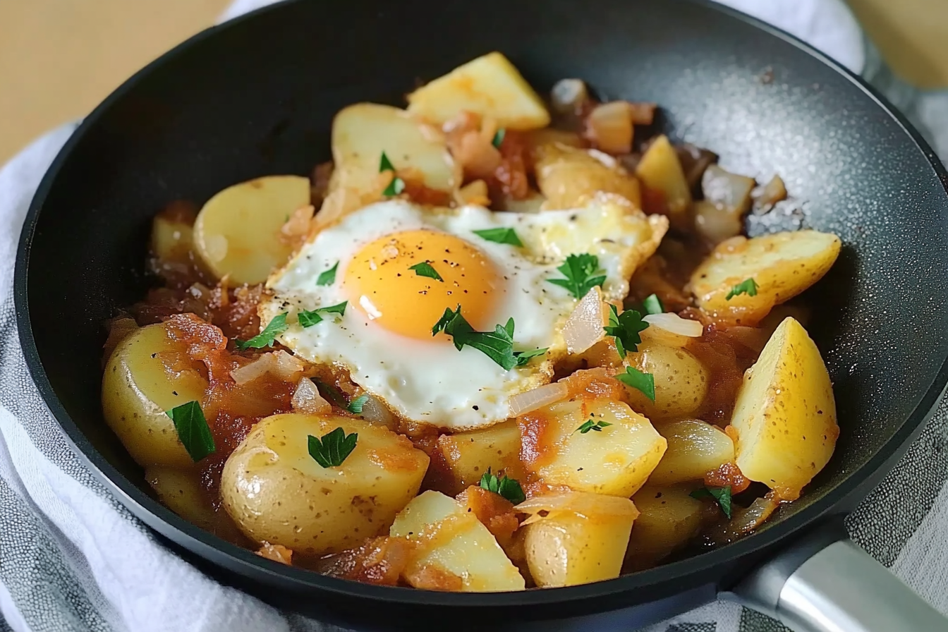 Sartén de patatas y huevos