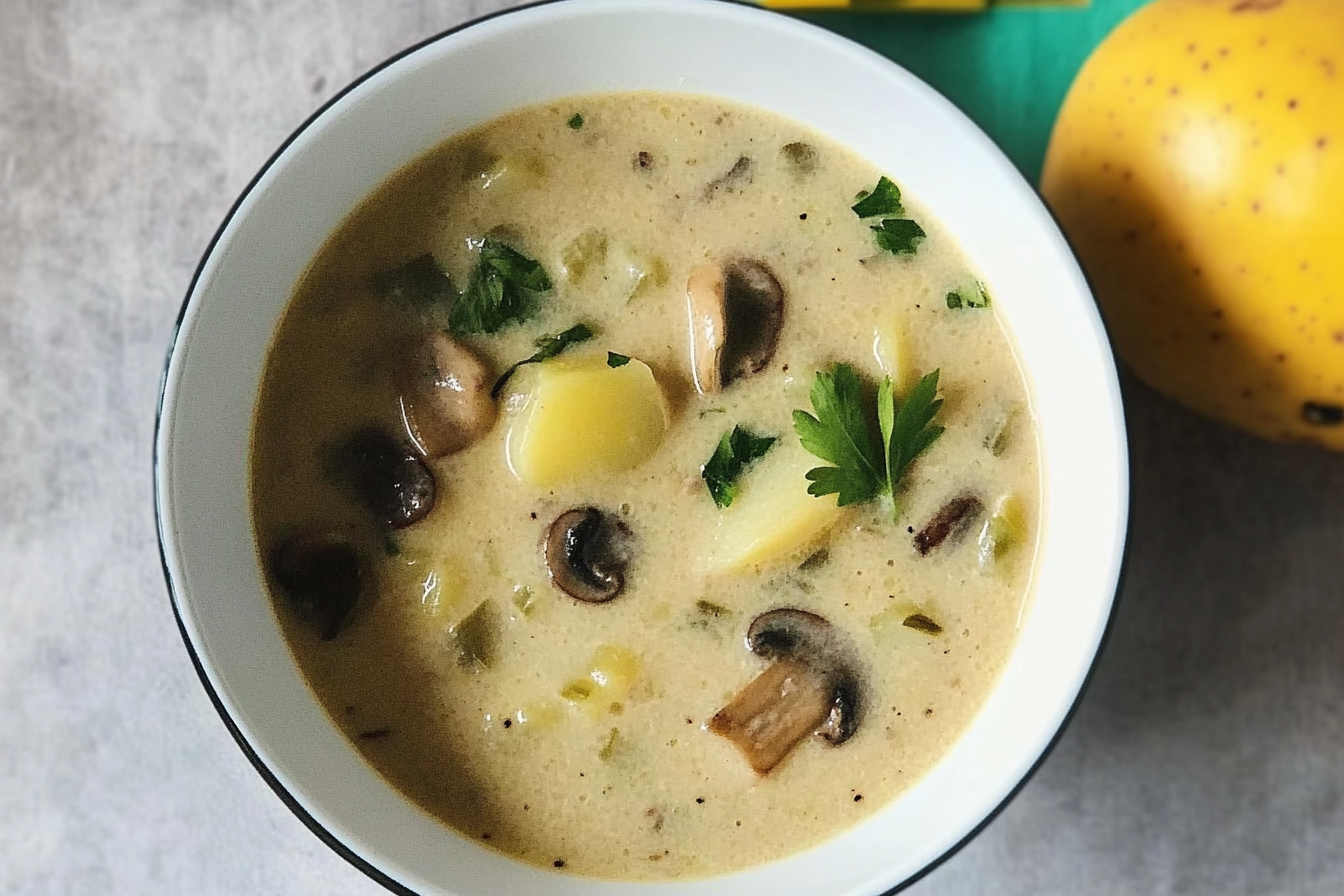 Sopa cremosa de patata y champiñones
