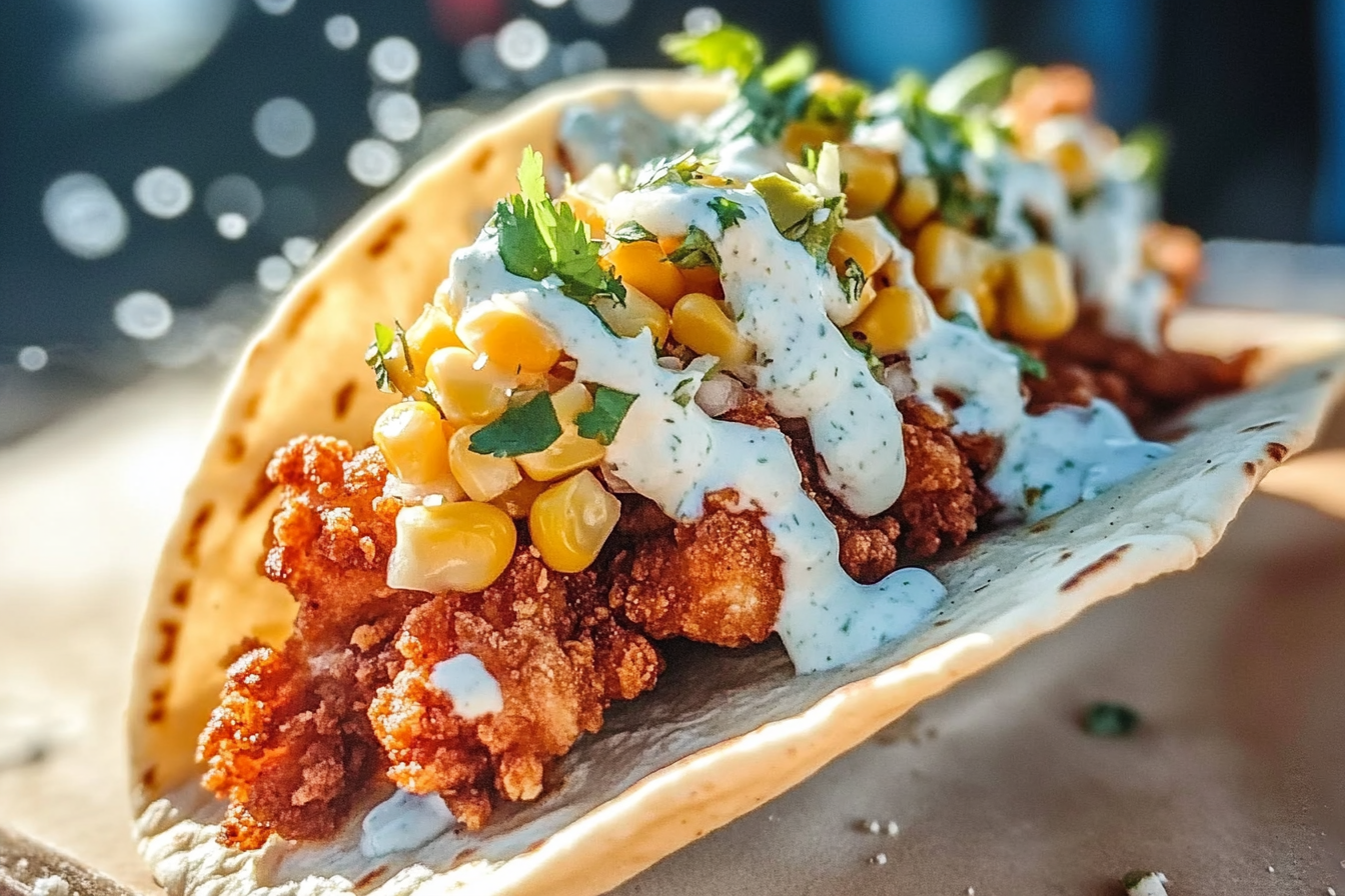 Tacos de pollo frito y elote