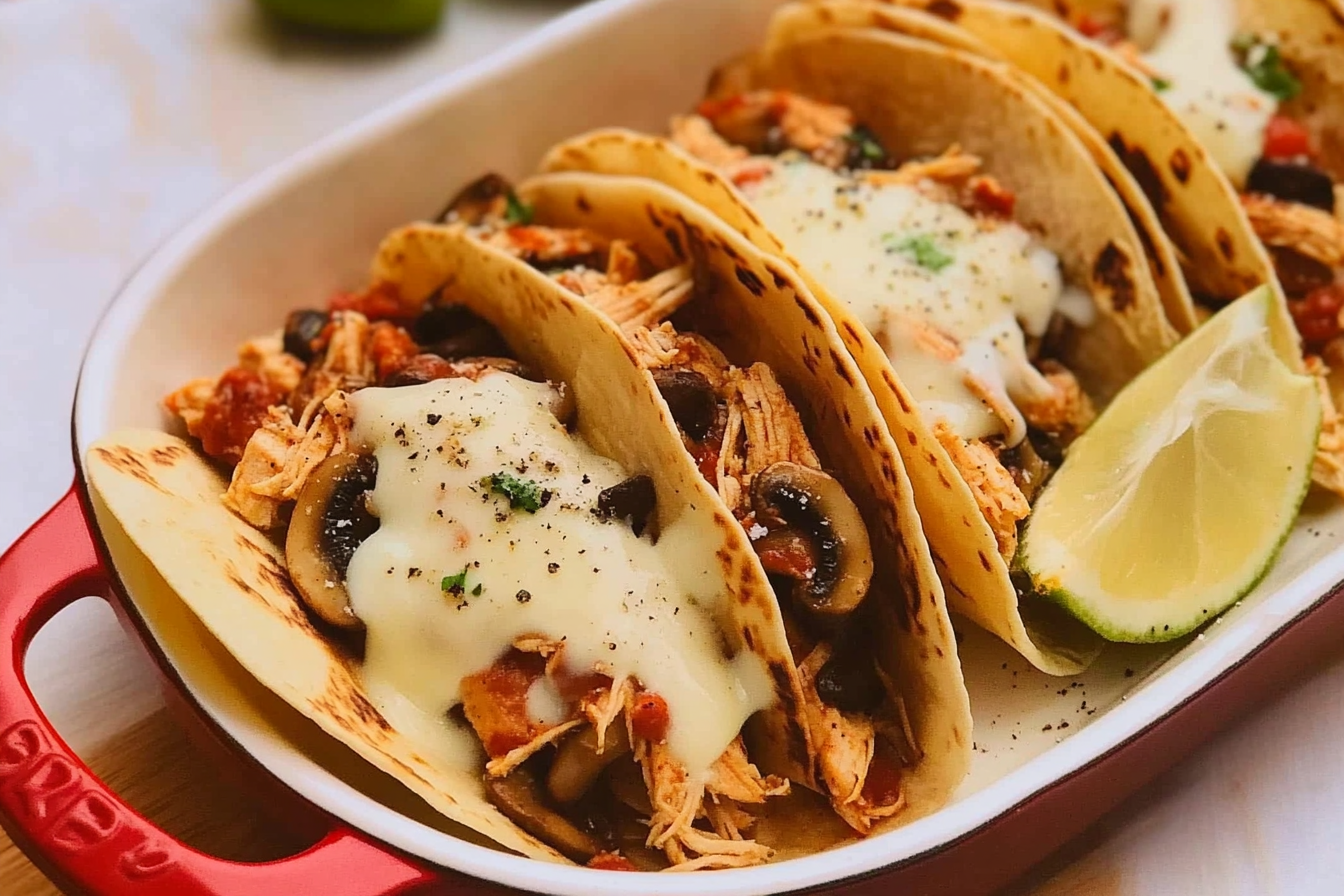 Tacos de pollo y champiñones