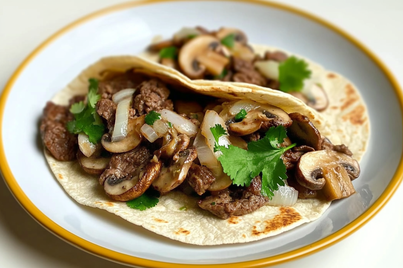 Tacos de ternera y champiñones