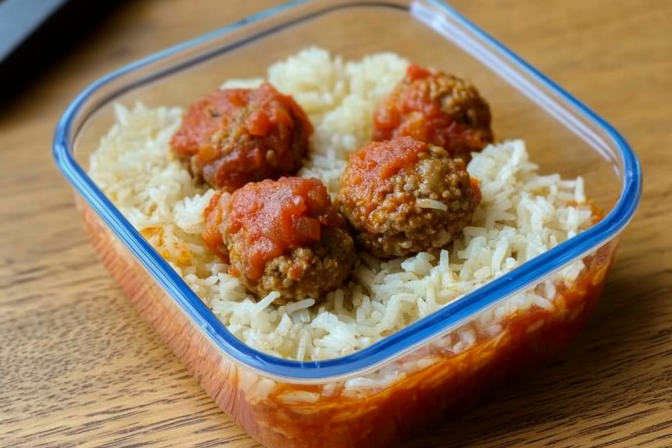 Albóndigas con arroz y tomate