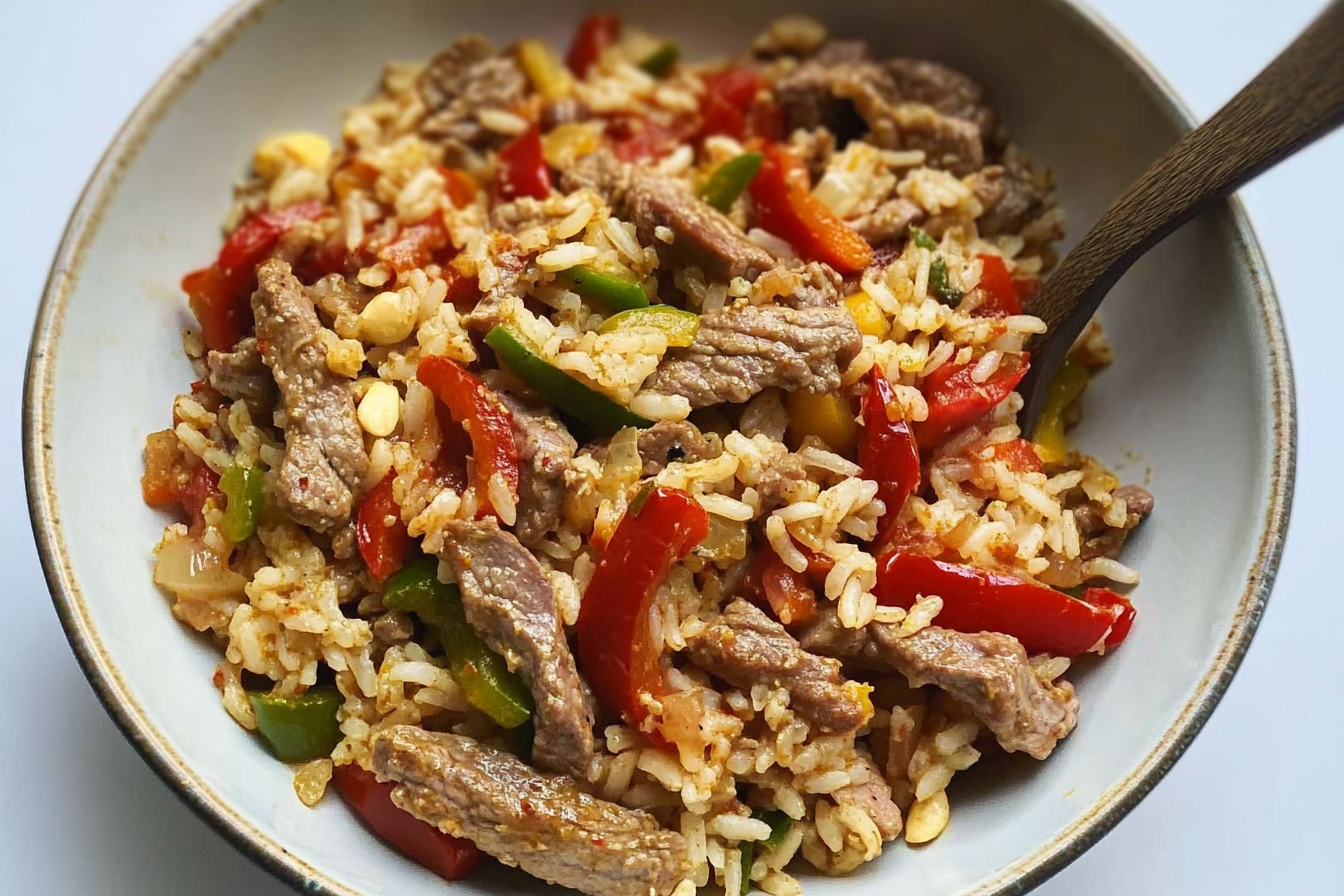 Arroz con ternera y pimientos