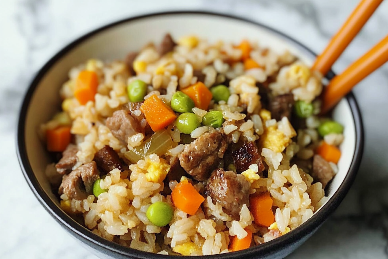 Arroz frito con ternera
