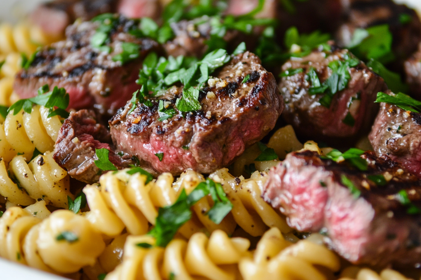 Bocados de carne y rotini