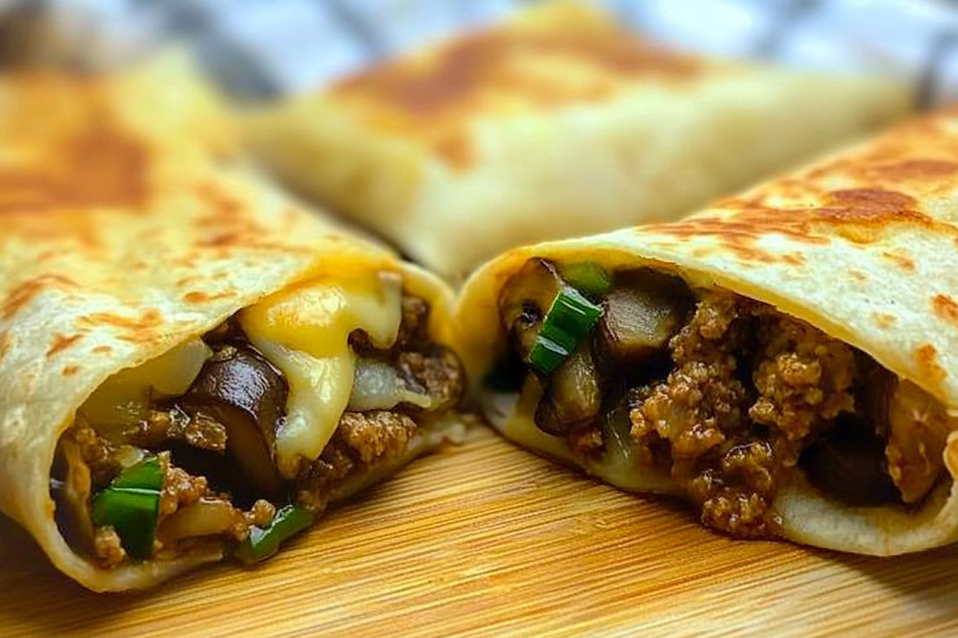 Burritos de carne y champiñones