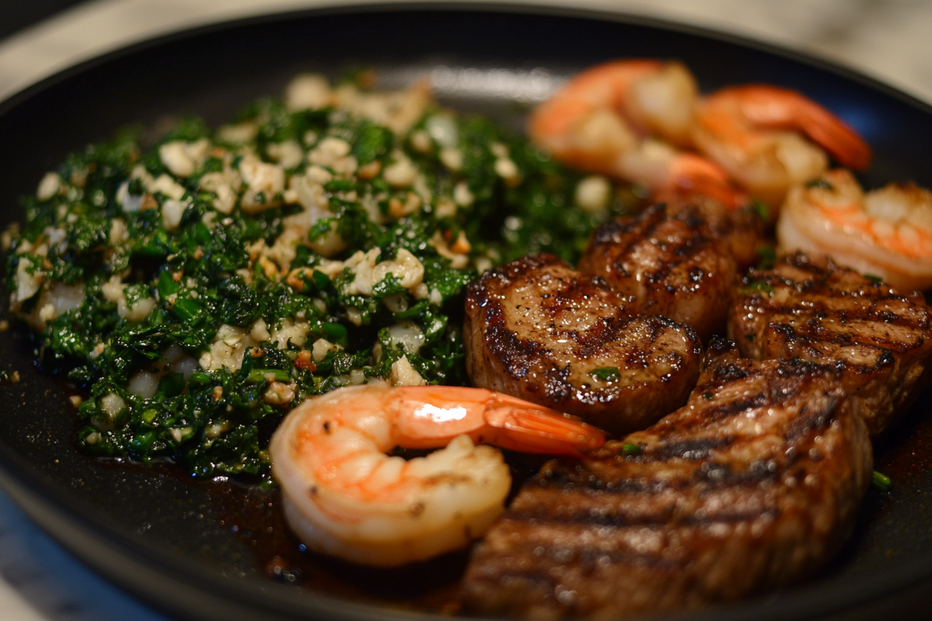 Camarones al ajo con carne