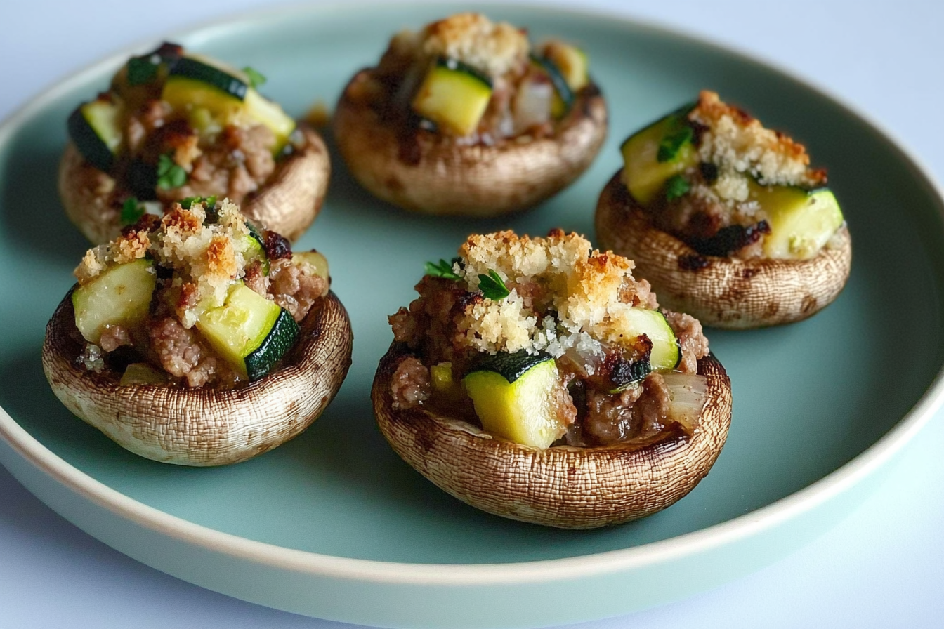 Champiñones rellenos de carne y calabacín
