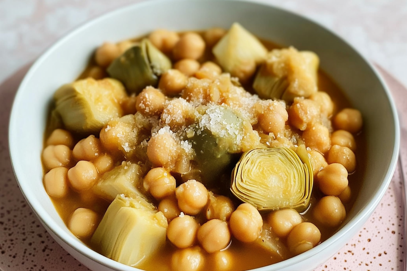 Garbanzos guisados con alcachofas