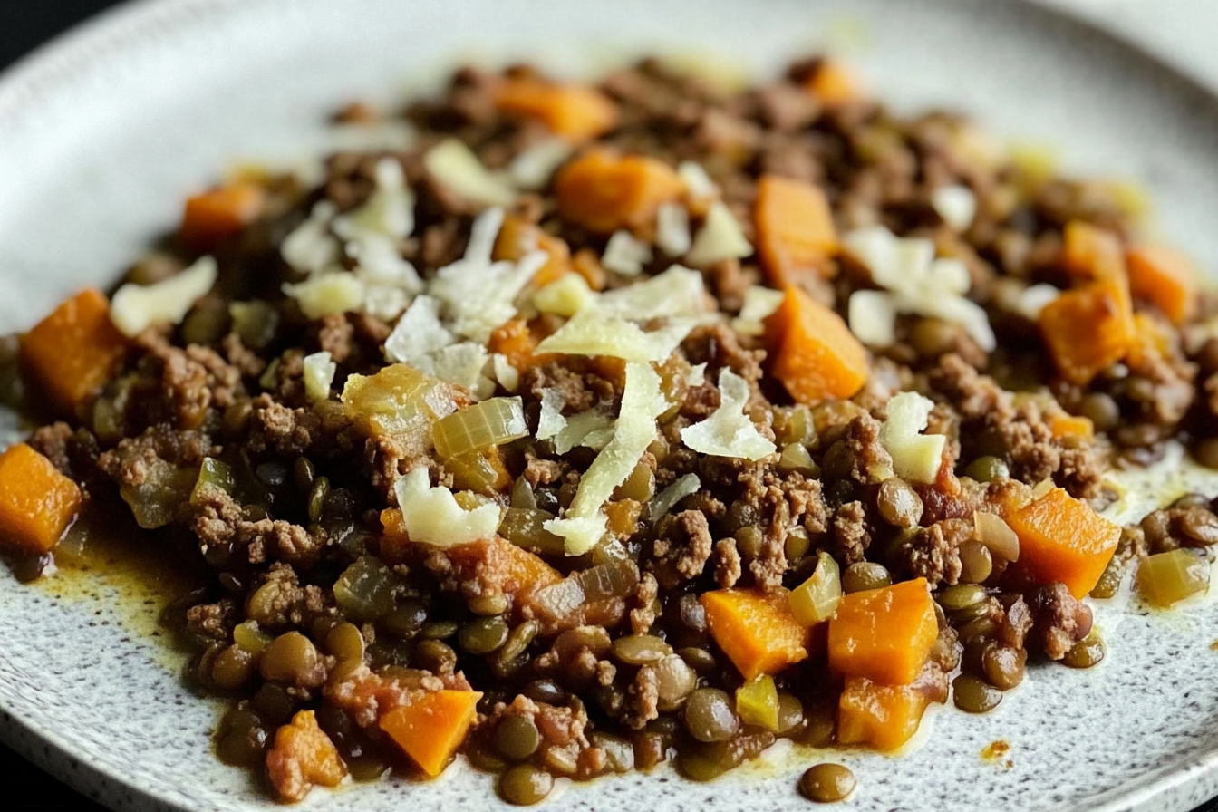 Lentejas con calabaza y carne