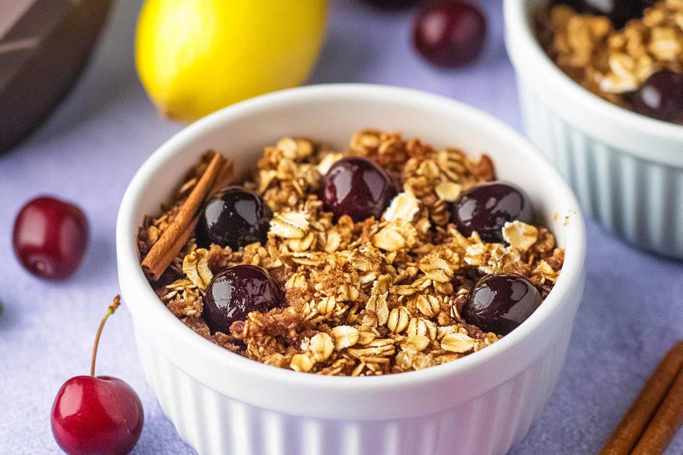 Mini crumble de cereza y chocolate