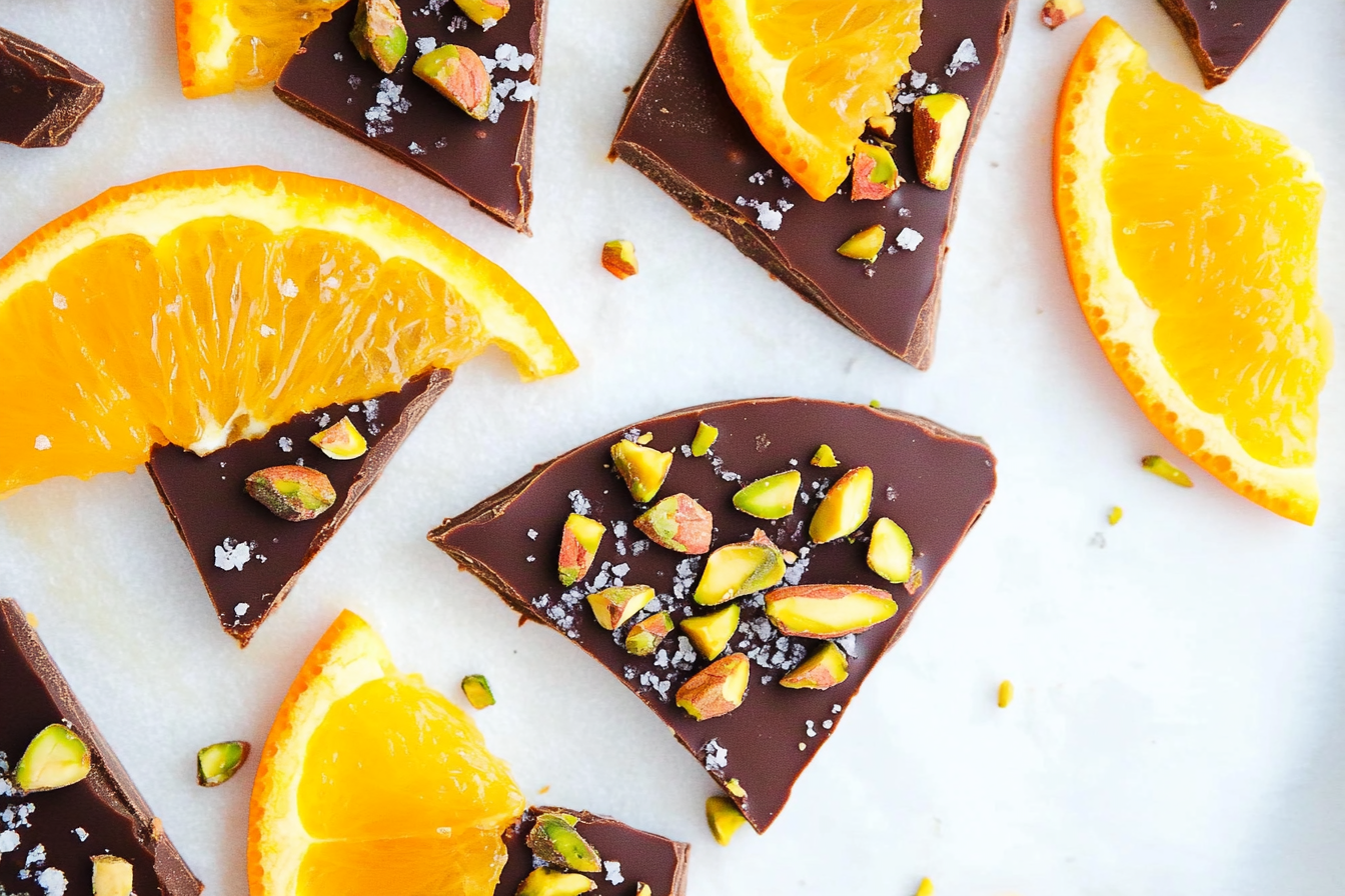 Naranja con chocolate y pistachos