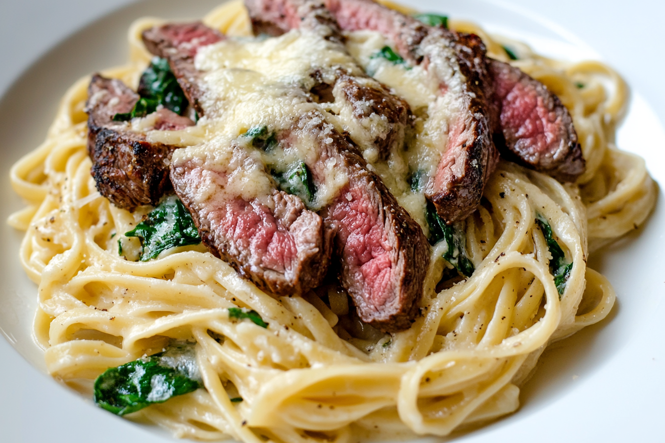 Pasta cremosa con carne de ajo
