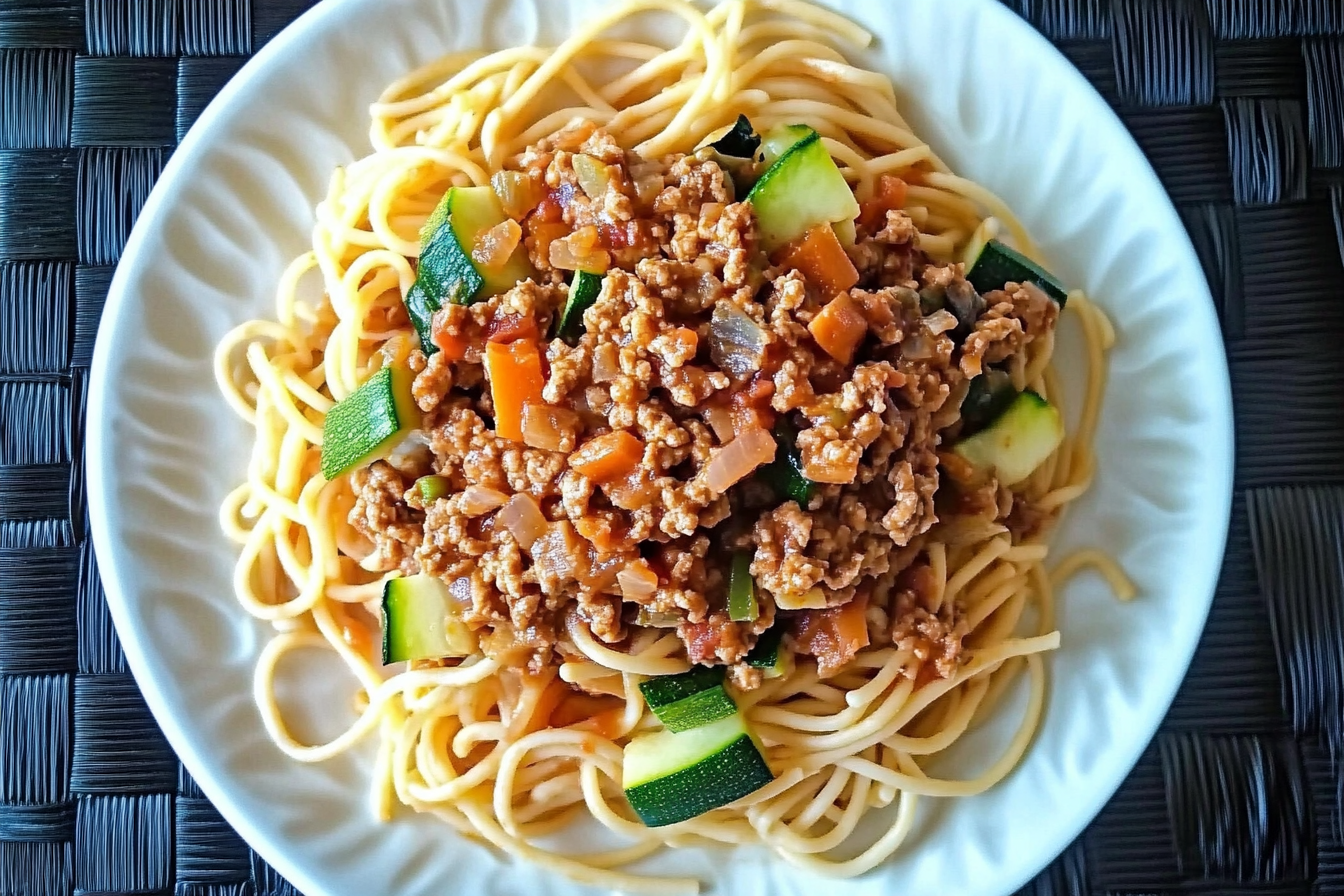 Pasta integral con carne y verduras