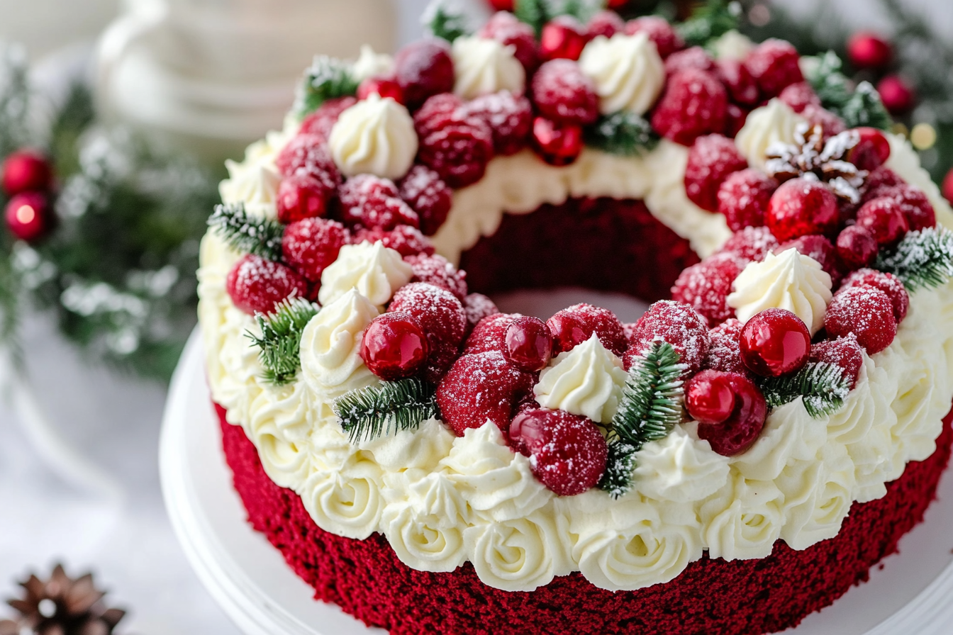 Pastel de guirnalda terciopelo rojo