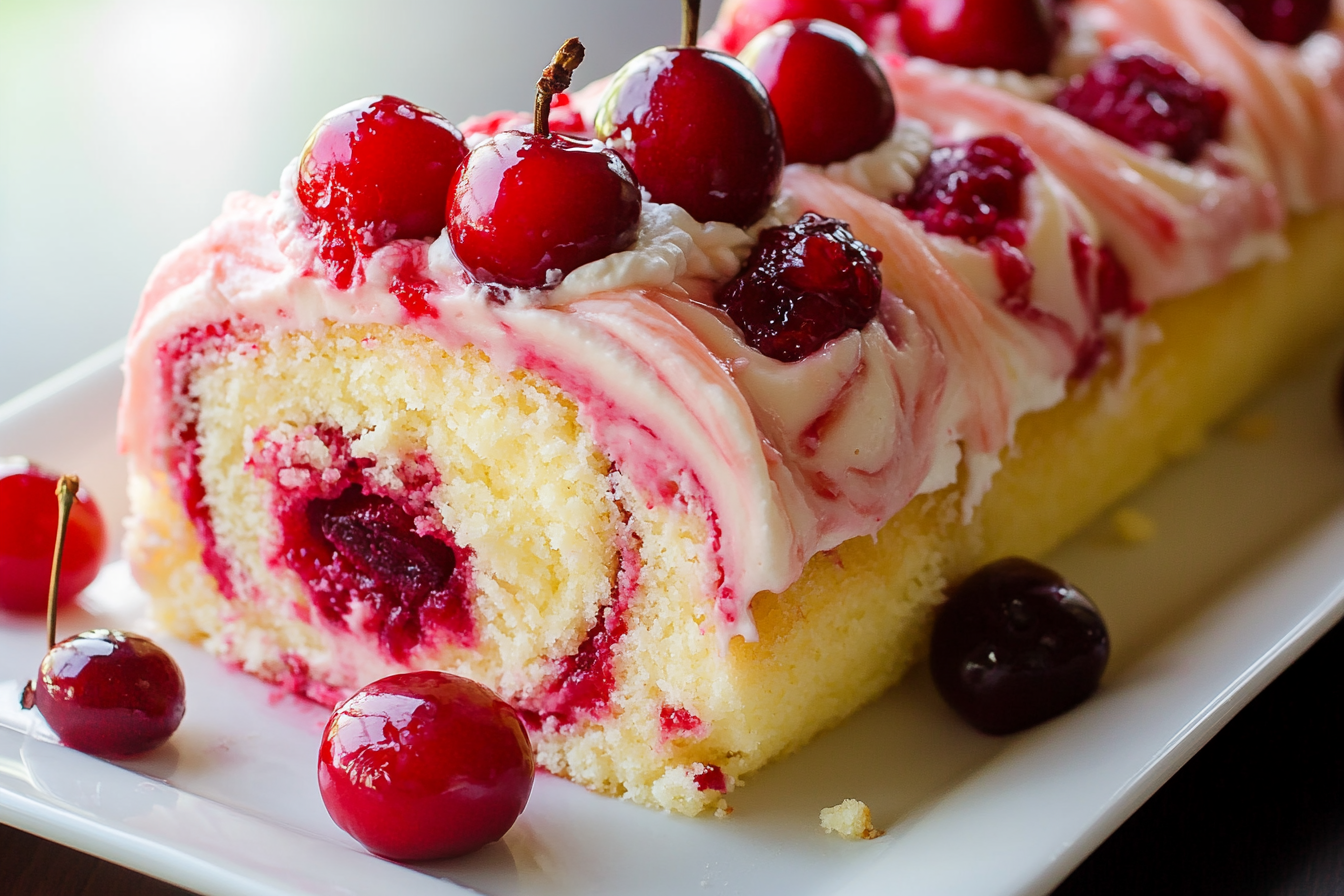 Pastel enrollado de cereza y queso