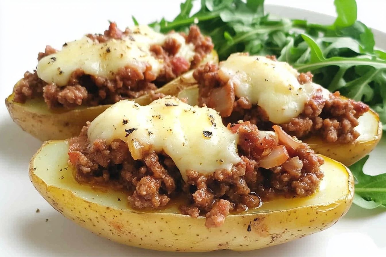 Patatas rellenas de carne y queso