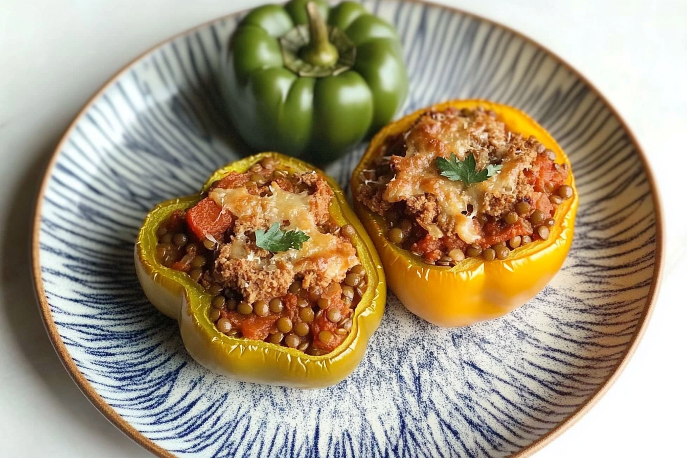 Pimientos rellenos de lentejas