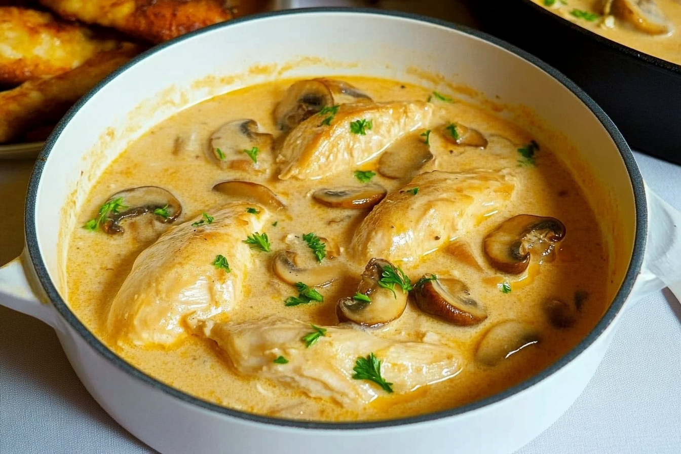 Pollo a la crema con champiñones
