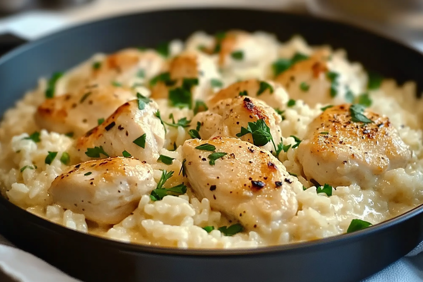 Pollo cremoso con arroz parmesano