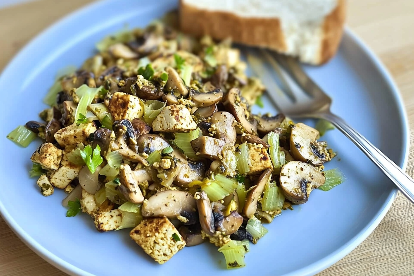 Revuelto de tofu con champiñones