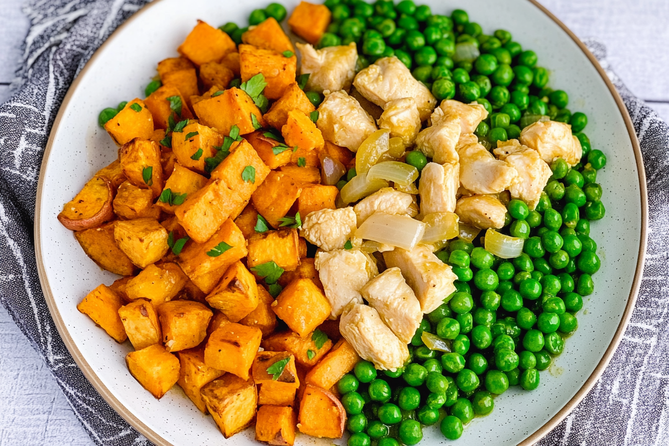 Salteado de pollo y guisantes