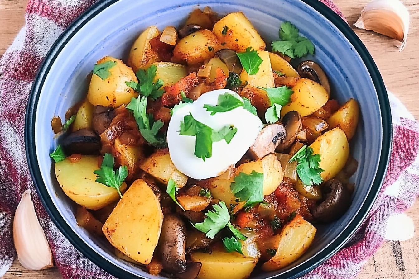 Salteado picante de champiñones y patatas