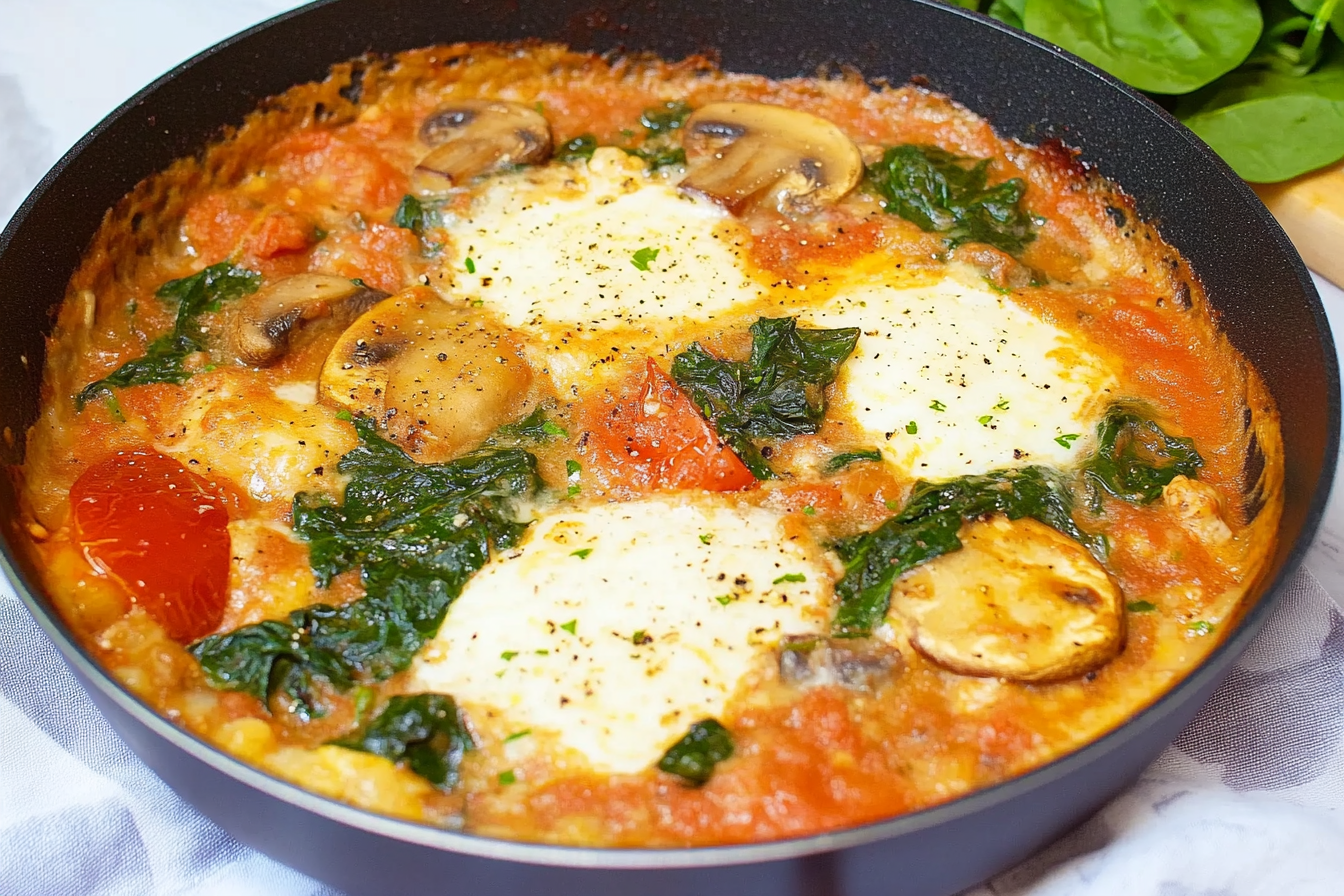 Sartén de espinacas y champiñones
