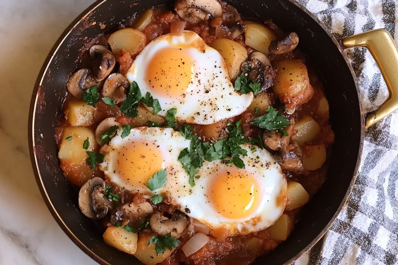 Sartén de huevos con champiñones