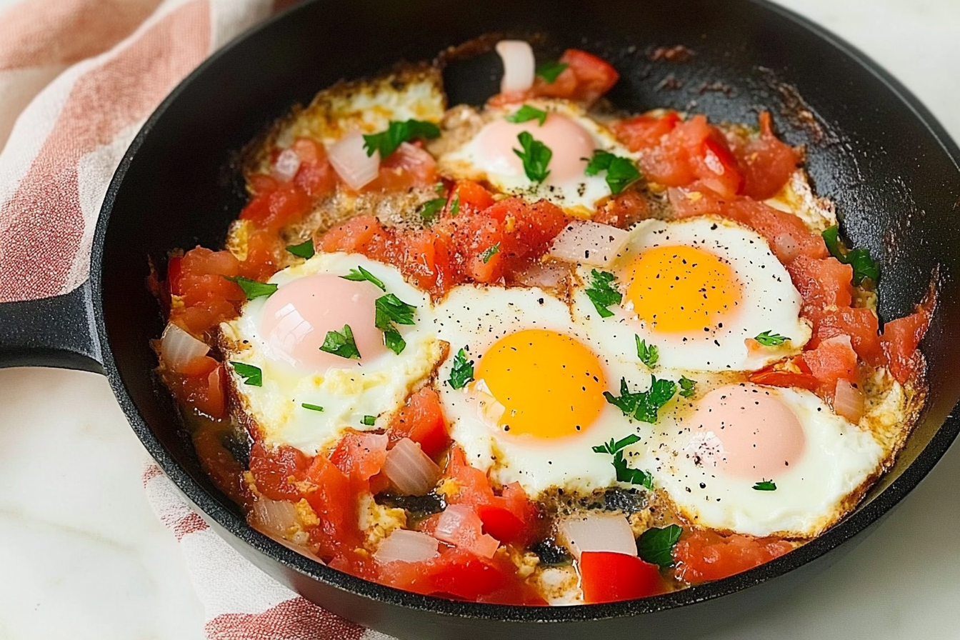 Sartén de huevos con tomate