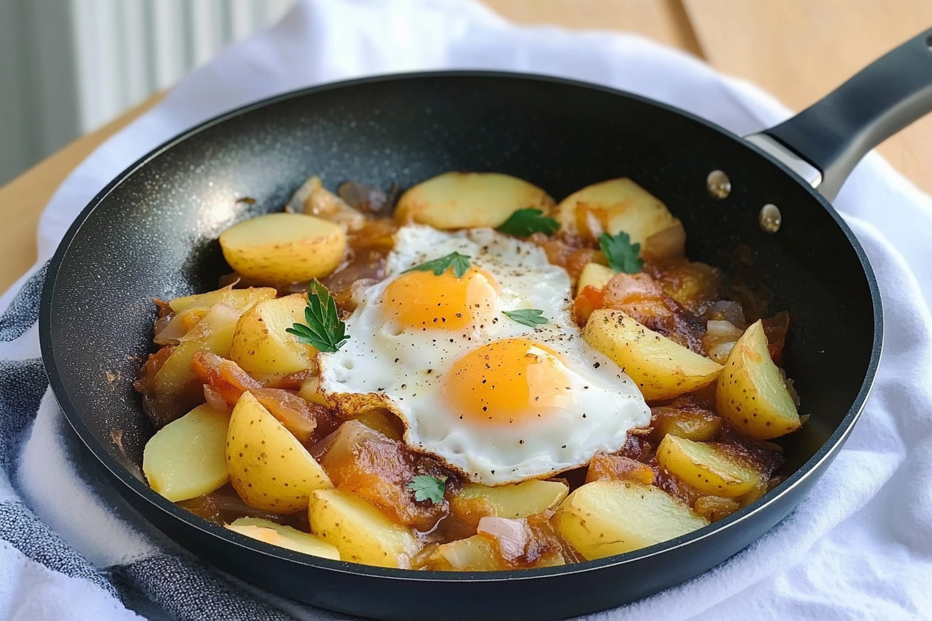 Sartén de patatas y huevos