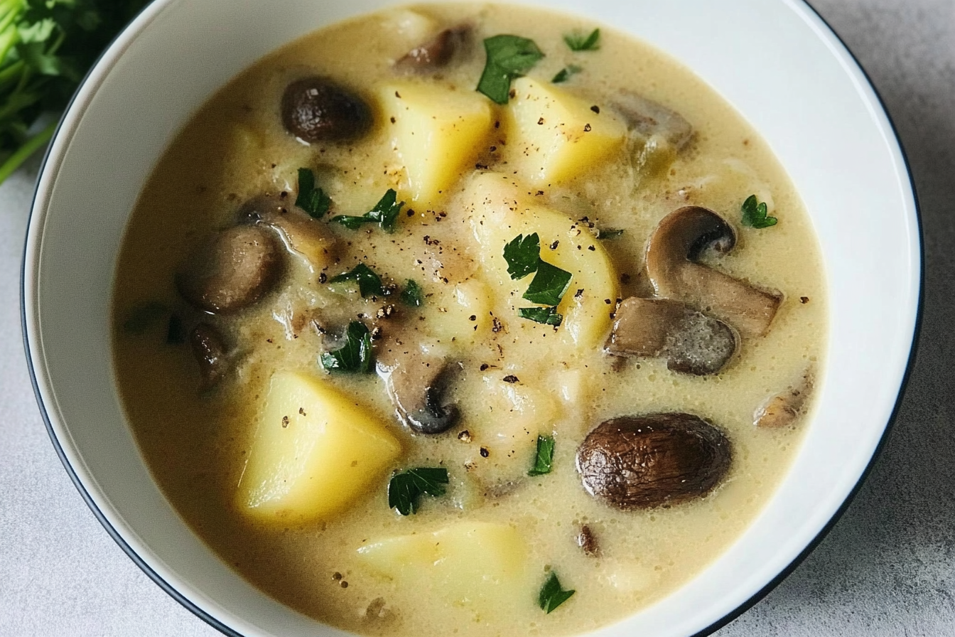 Sopa cremosa de patata y champiñones