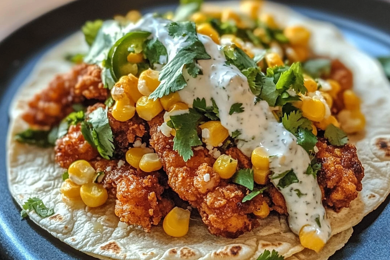 Tacos de pollo frito y elote