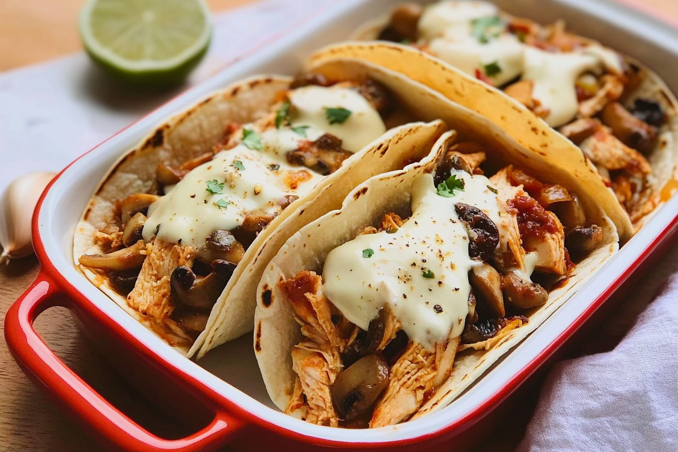 Tacos de pollo y champiñones