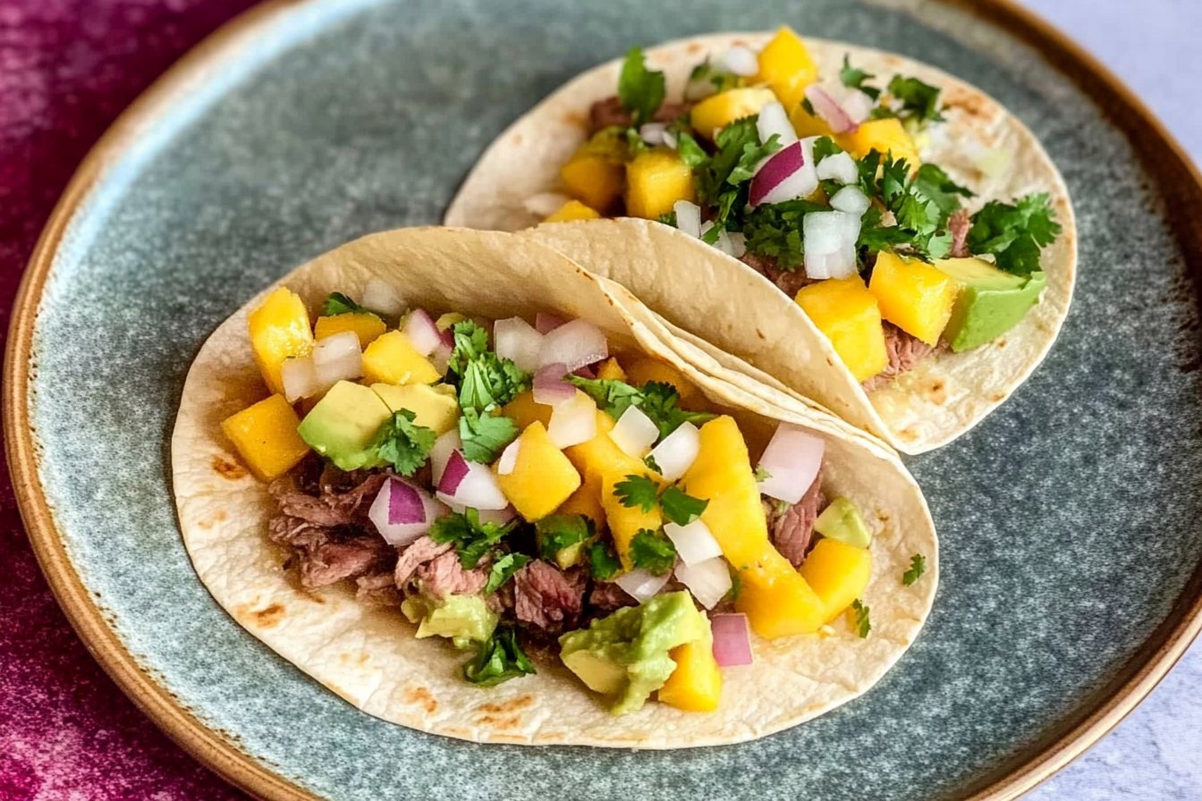 Tacos de ternera con mango