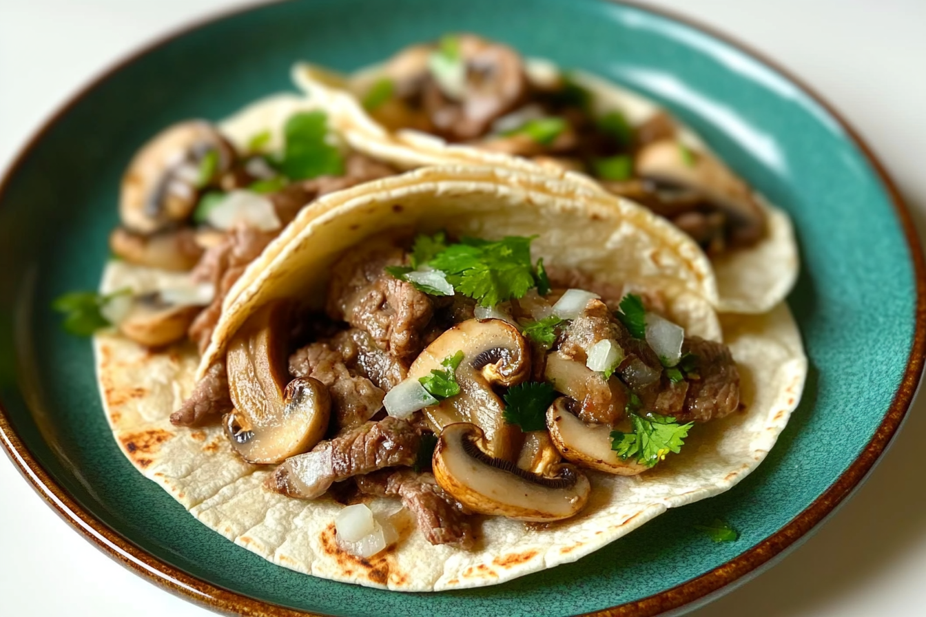 Tacos de ternera y champiñones