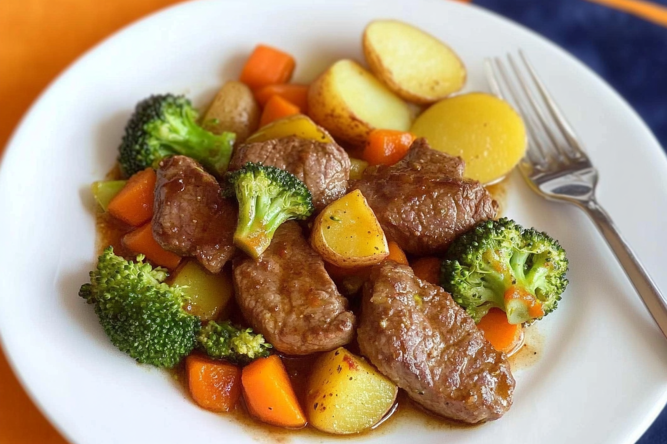 Ternera con brócoli y zanahoria