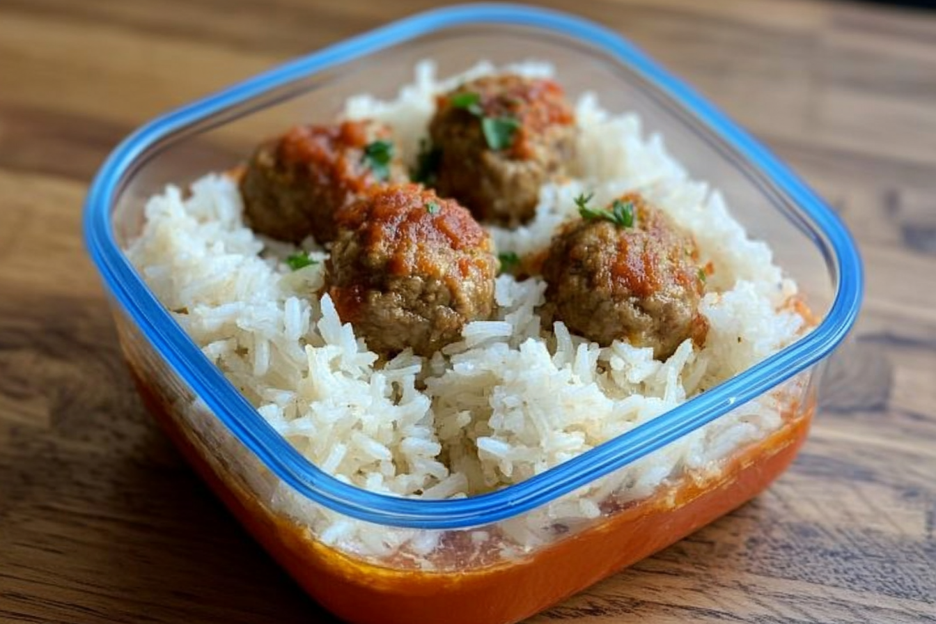 Albóndigas con arroz y tomate