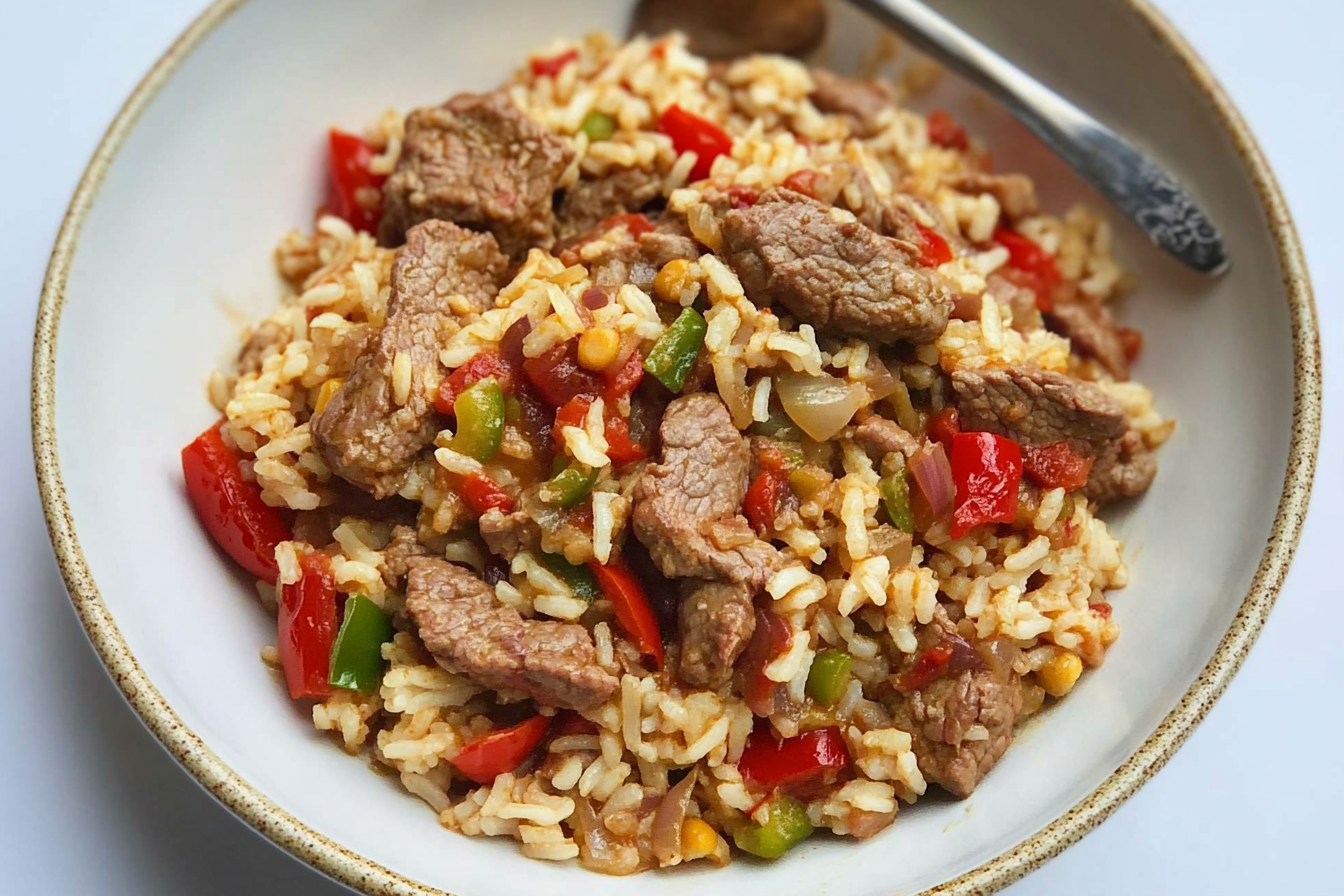 Arroz con ternera y pimientos