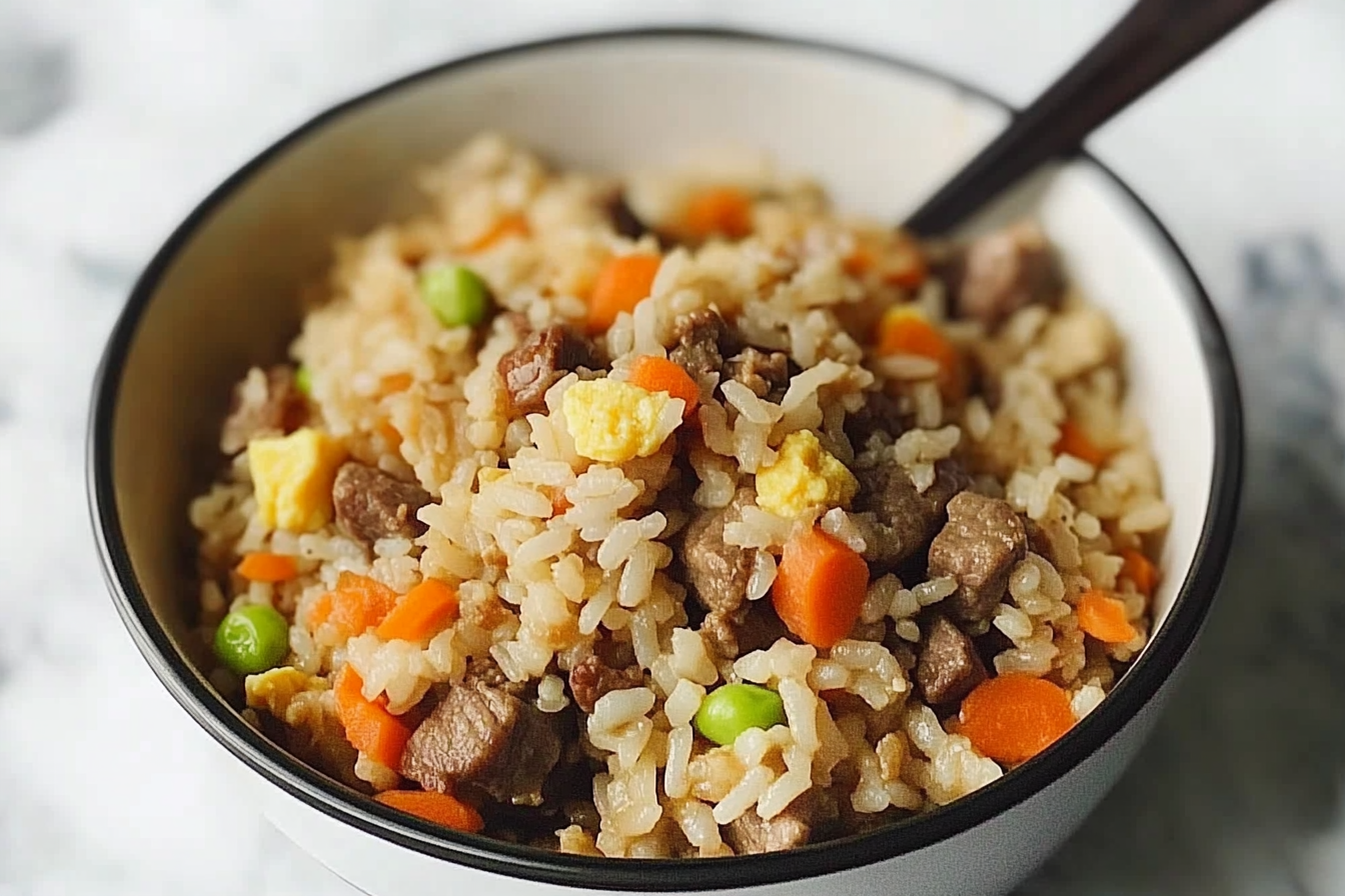 Arroz frito con ternera