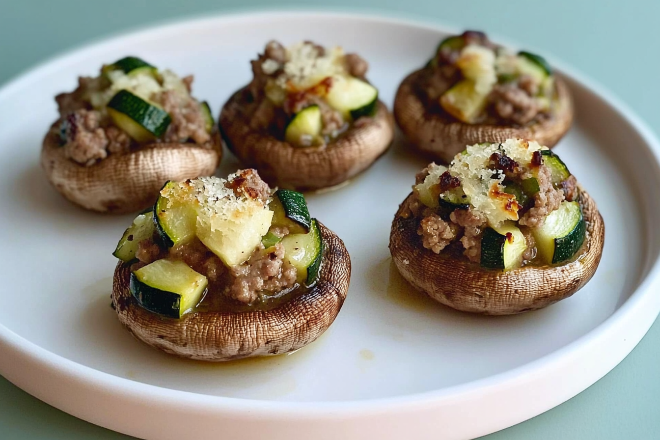 Champiñones rellenos de carne y calabacín