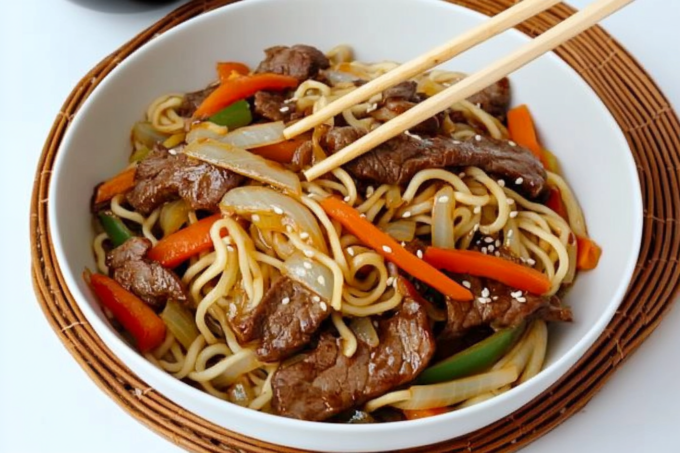 Fideos chinos con ternera