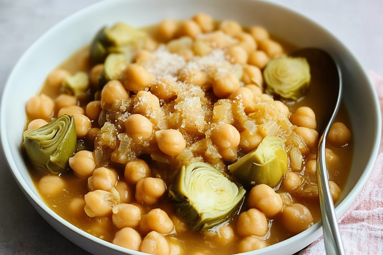 Garbanzos guisados con alcachofas