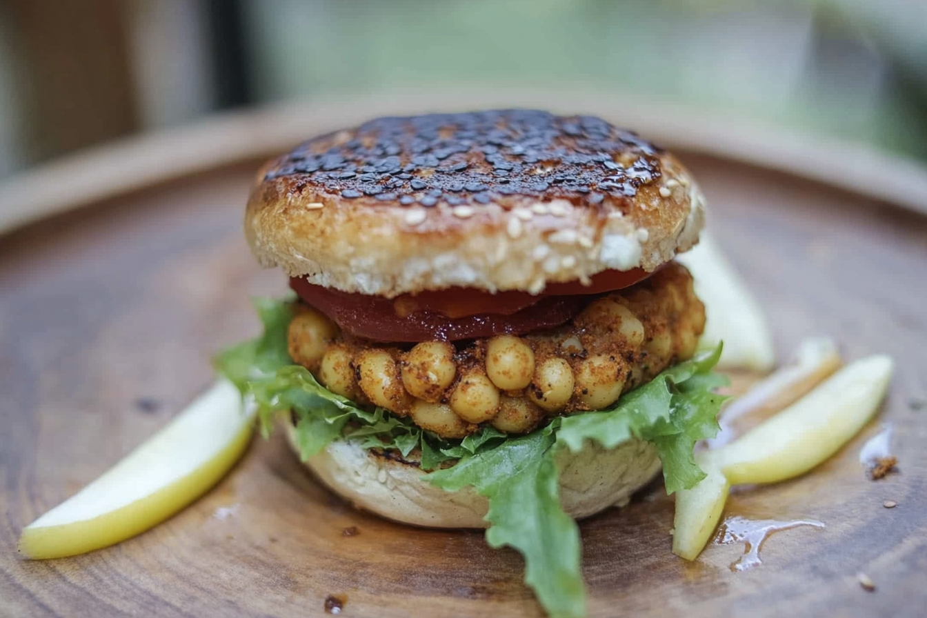 Hamburguesa de garbanzos con manzana