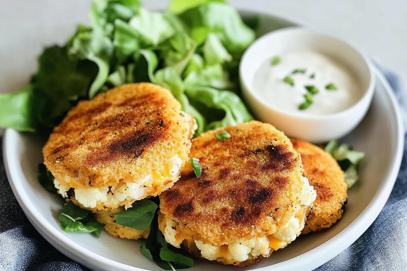 Hamburguesas de coliflor y cheddar