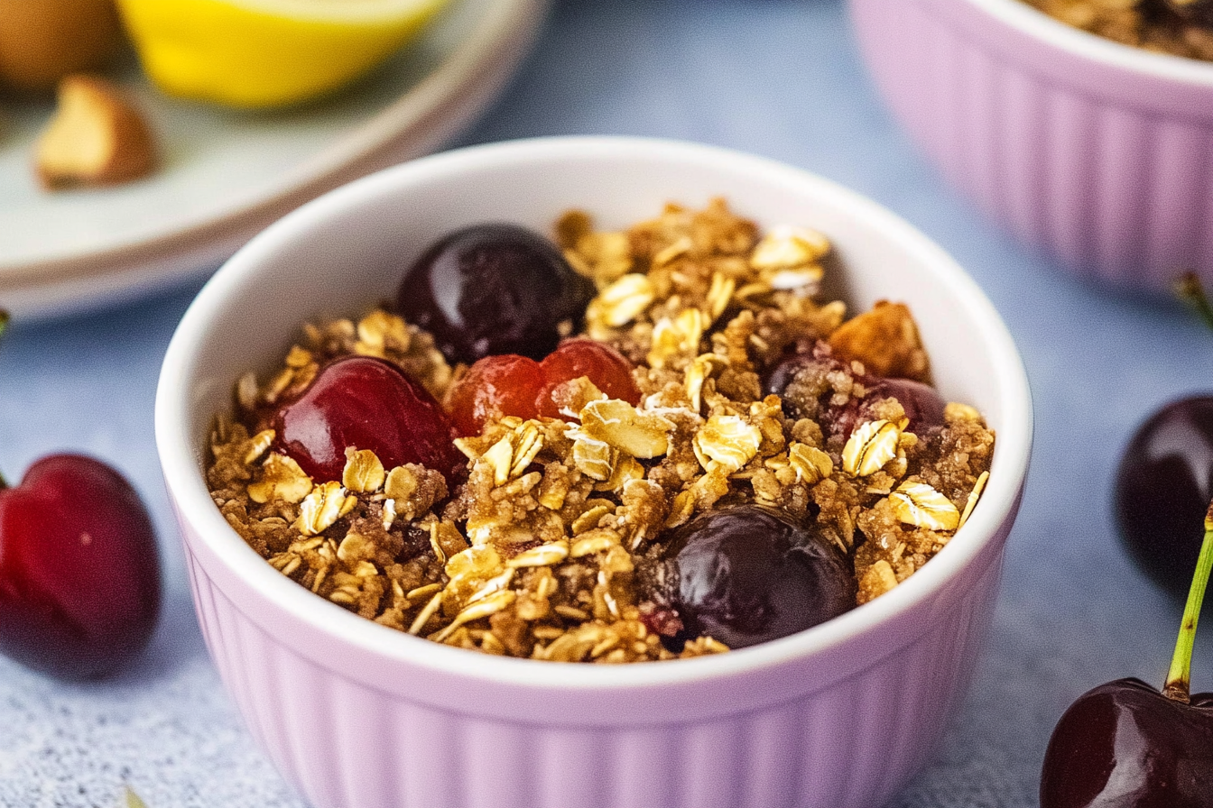 Mini crumble de cereza y chocolate