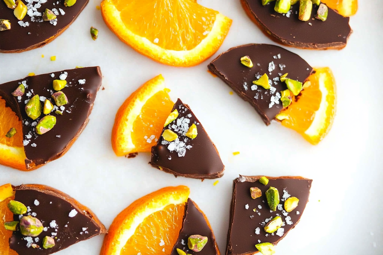 Naranja con chocolate y pistachos