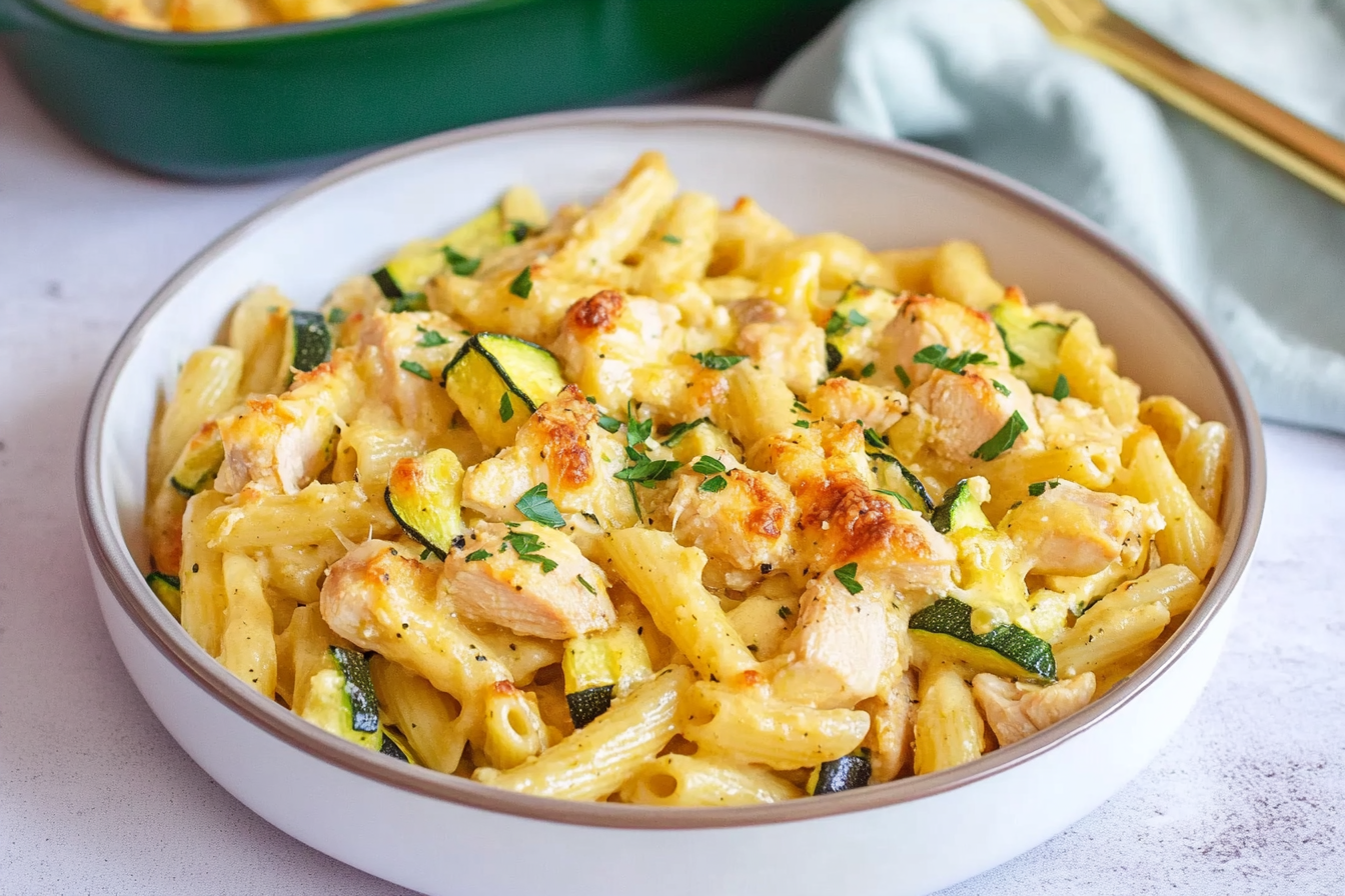Pasta al horno con pollo y calabacín